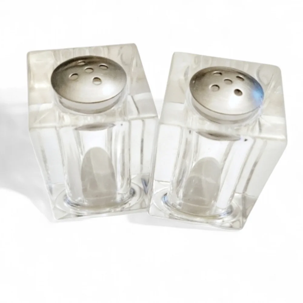 VINTAGE Lucite Salt Pepper Shakers Square Set Mid-Century Modern Retro